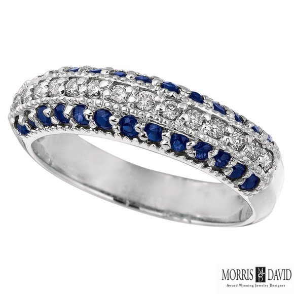 0.95 Carat Natural Diamond and Sapphire Ring Band